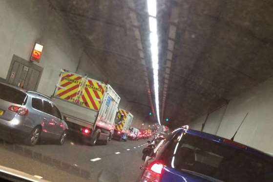 Traffic in the Medway Tunnel after this morning's crash