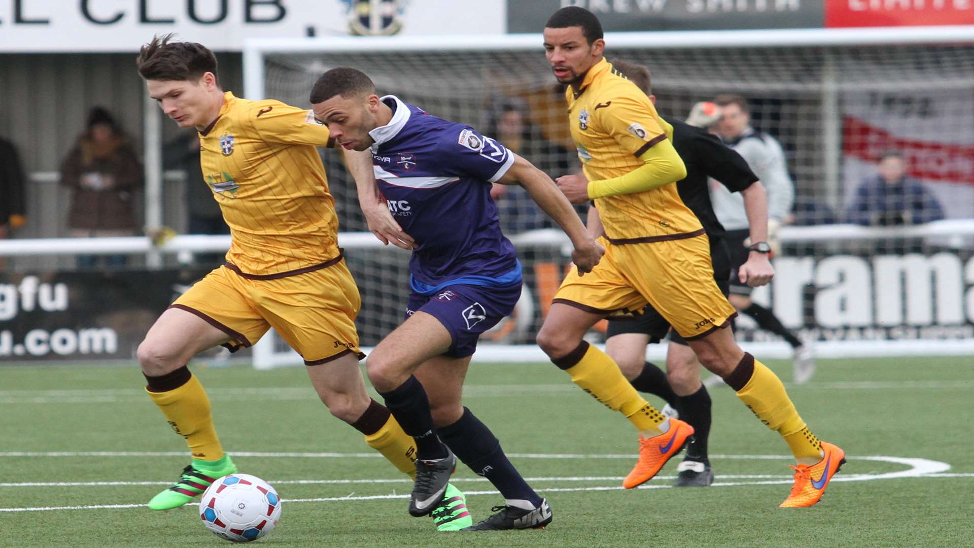 Margate's Christian Jolley takes on the Sutton defence Picture: Don Walker