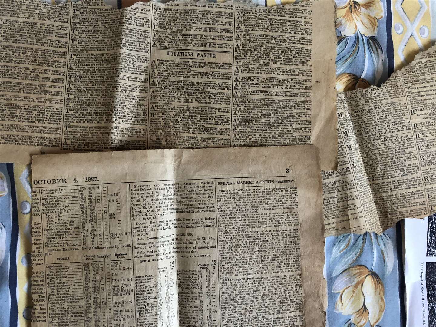 A selection of newspaper cuttings found under floorboards