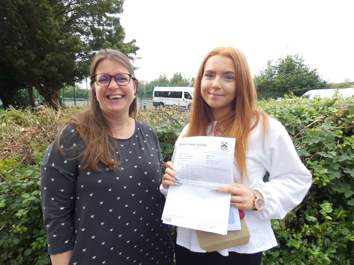 Fulston Manor's head of school Susie Burden with Anya O'Meara who was picking up her GCSE results at Sittingbourne