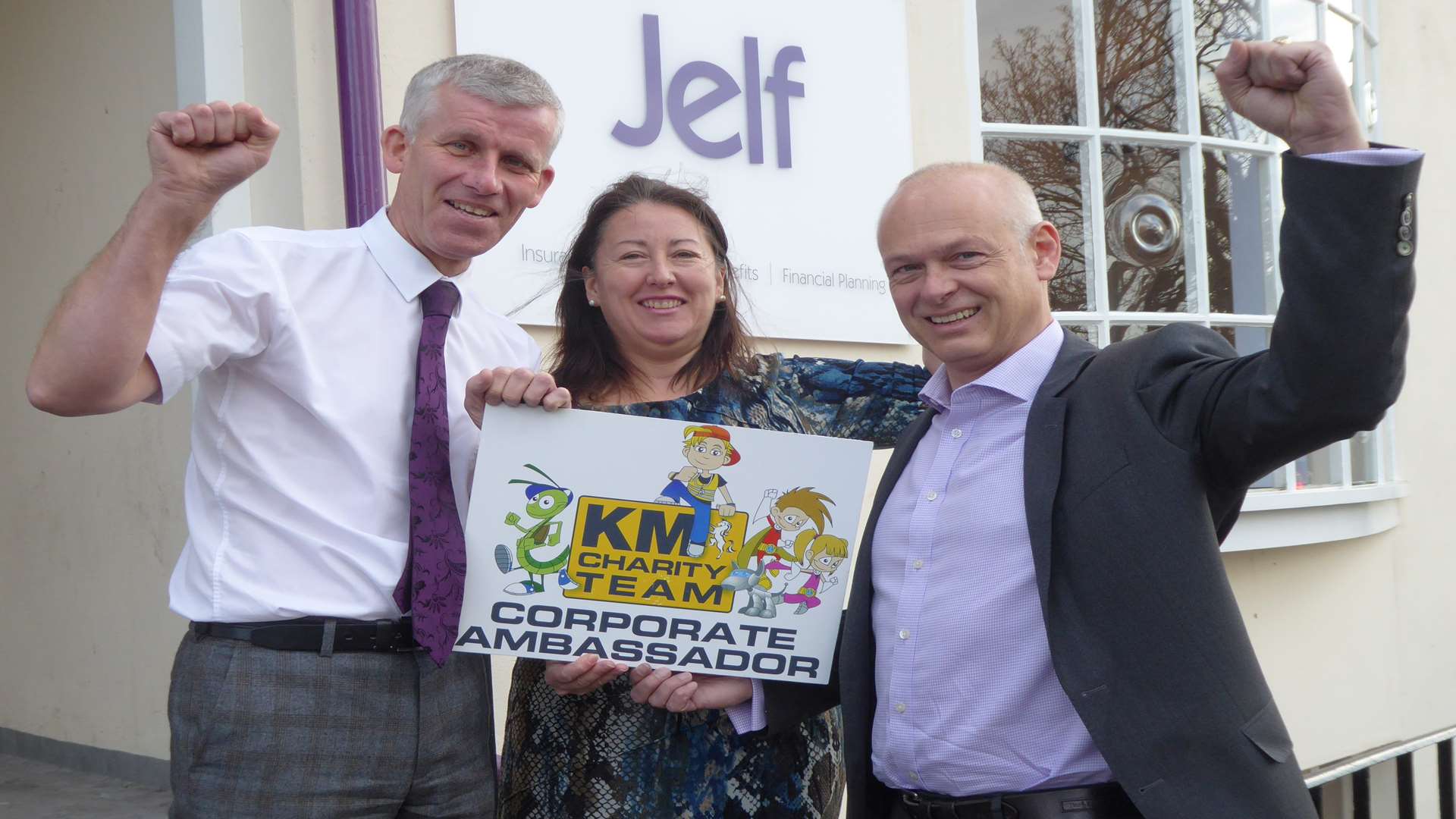 John Cox, Jane Lawrence, and Gareth Roberts of Jelf which is offering a year's free insurance for one lucky charity as a competition prize.