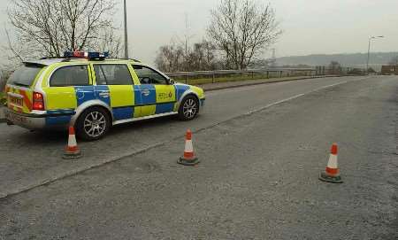 Boxley Road was closed to vehicles on the Maidstone side of the M20 bridge following the incidentt. Picture: ANDY PAYTON