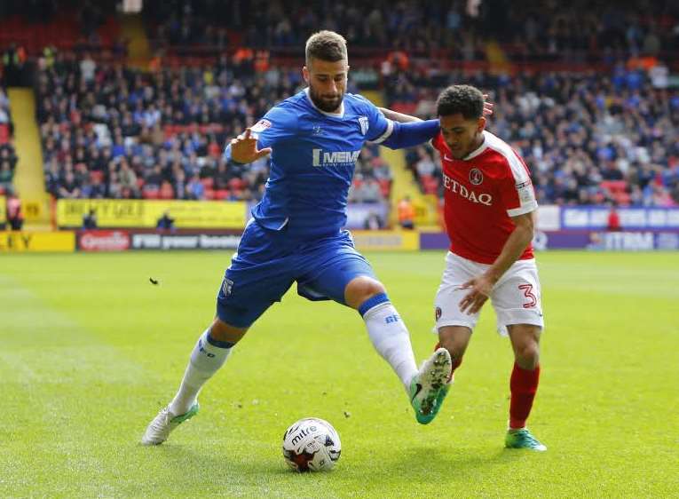 Max Ehmer in action for Gillingham at Charlton Picture: Andy Jones