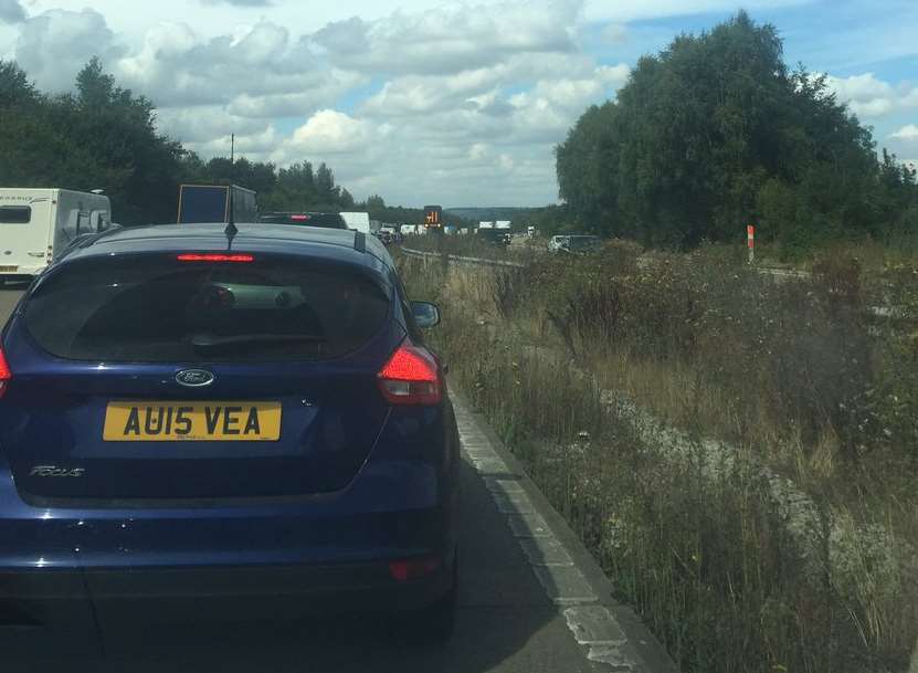 Queues are building on the M20 London-bound after a car overturned. Picture: Ben Toovey