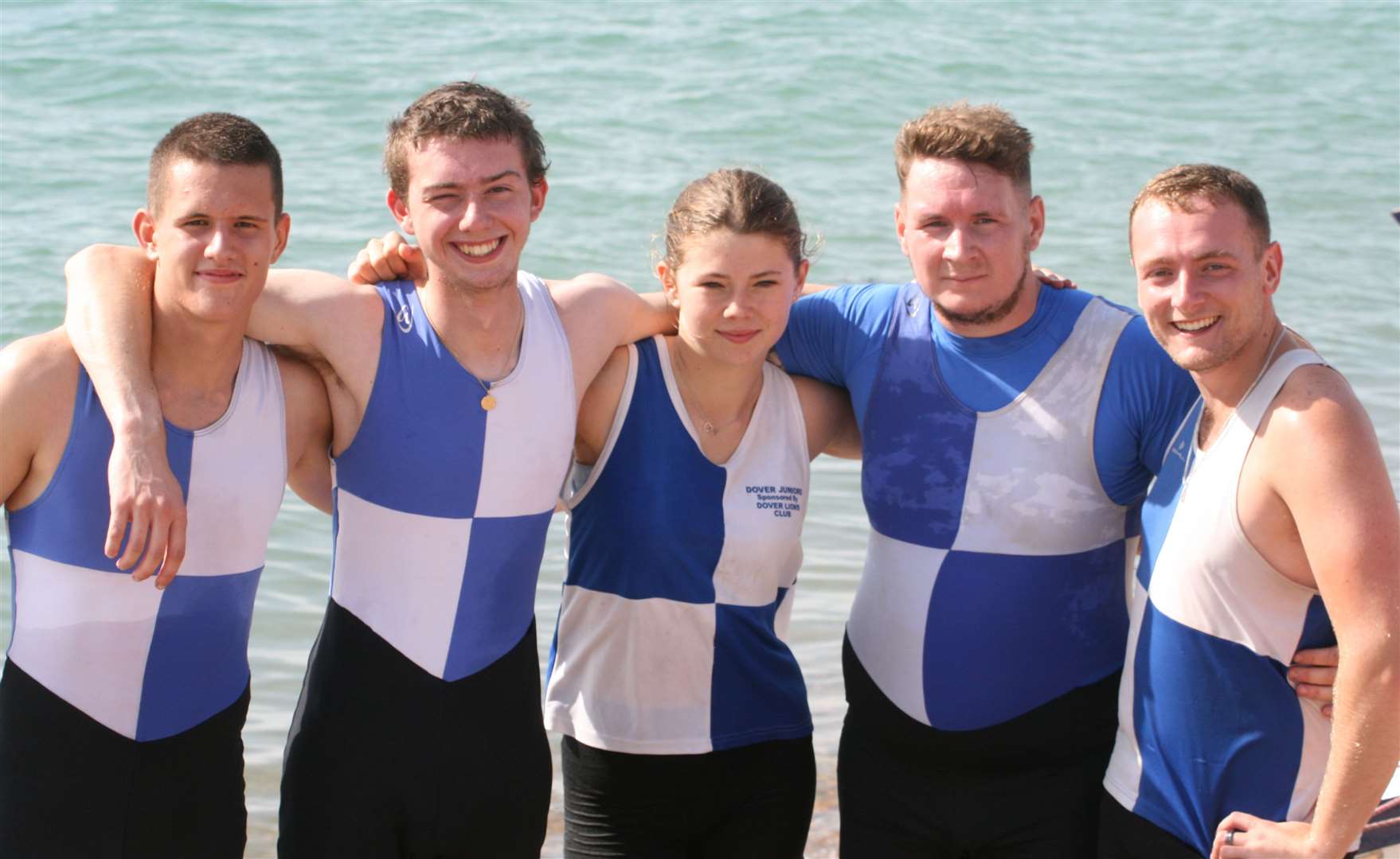 Dover Rowing Club’s junior-senior winners Jasper Mallet, Sebastian Steele, Ella Cook, Will Coleman and Cameron Mackintosh