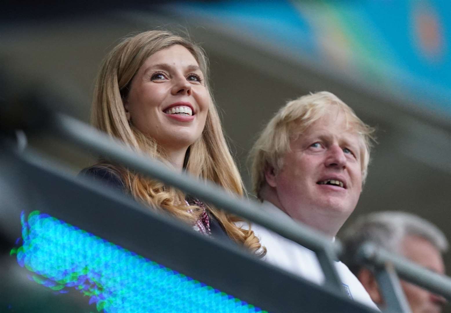 Prime Minister Boris Johnson and Carrie Johnson watch the football at Wembley. The image is thought to be the most recent one of the two of them in public.(Mike Egerton/PA)