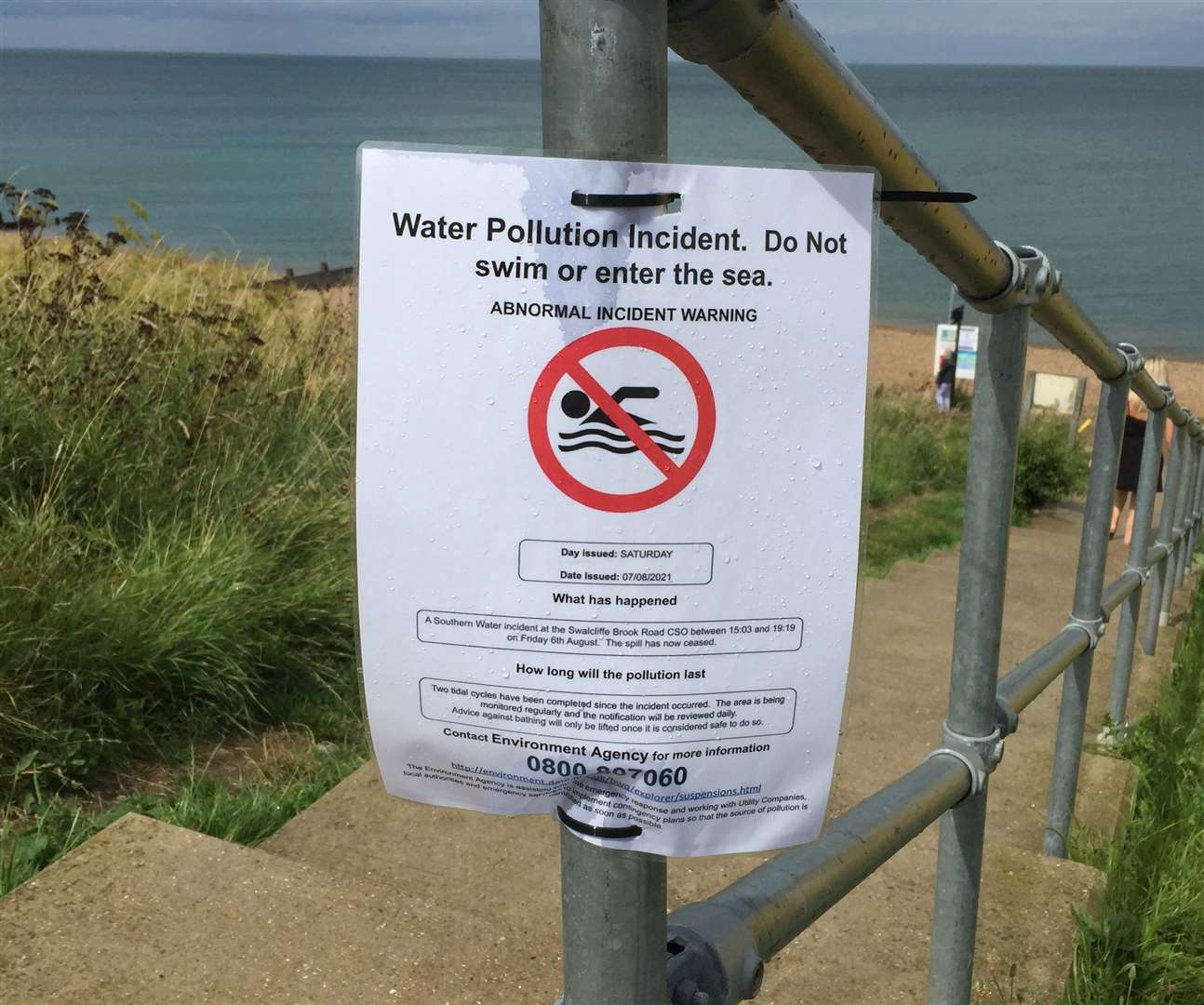 Do-not-swim signs were left in Tankerton after a pollution release at the Southern Water treatment site in Swalecliffe earlier this month