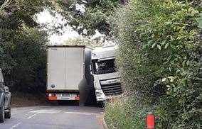 This meeting of two lorries blocked the road for two hours