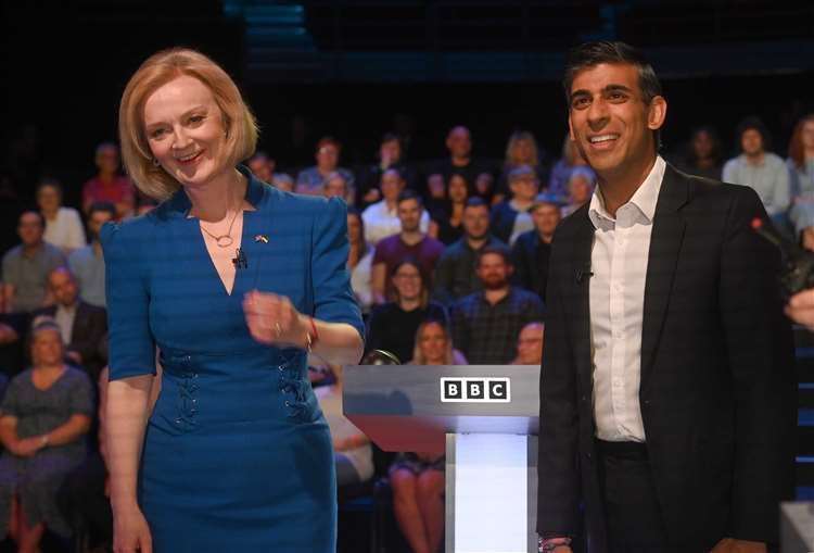 Liz Truss and Rishi Sunak before taking part in the BBC1 Conservative leadership debate. Picture: Jeff Overs/BBC