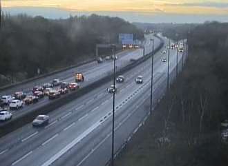Traffic held on the M20. Picture: Highways England