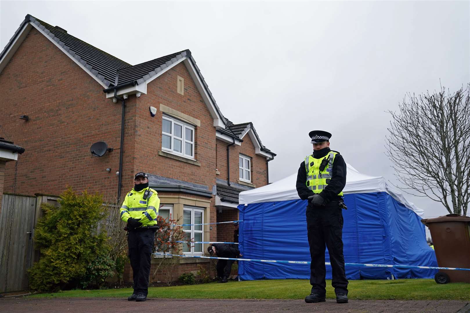 Police erected a forensic tent outside the home of Peter Murrell and Nicola Sturgeon last April while the property was searched (Andrew Milligan/PA)