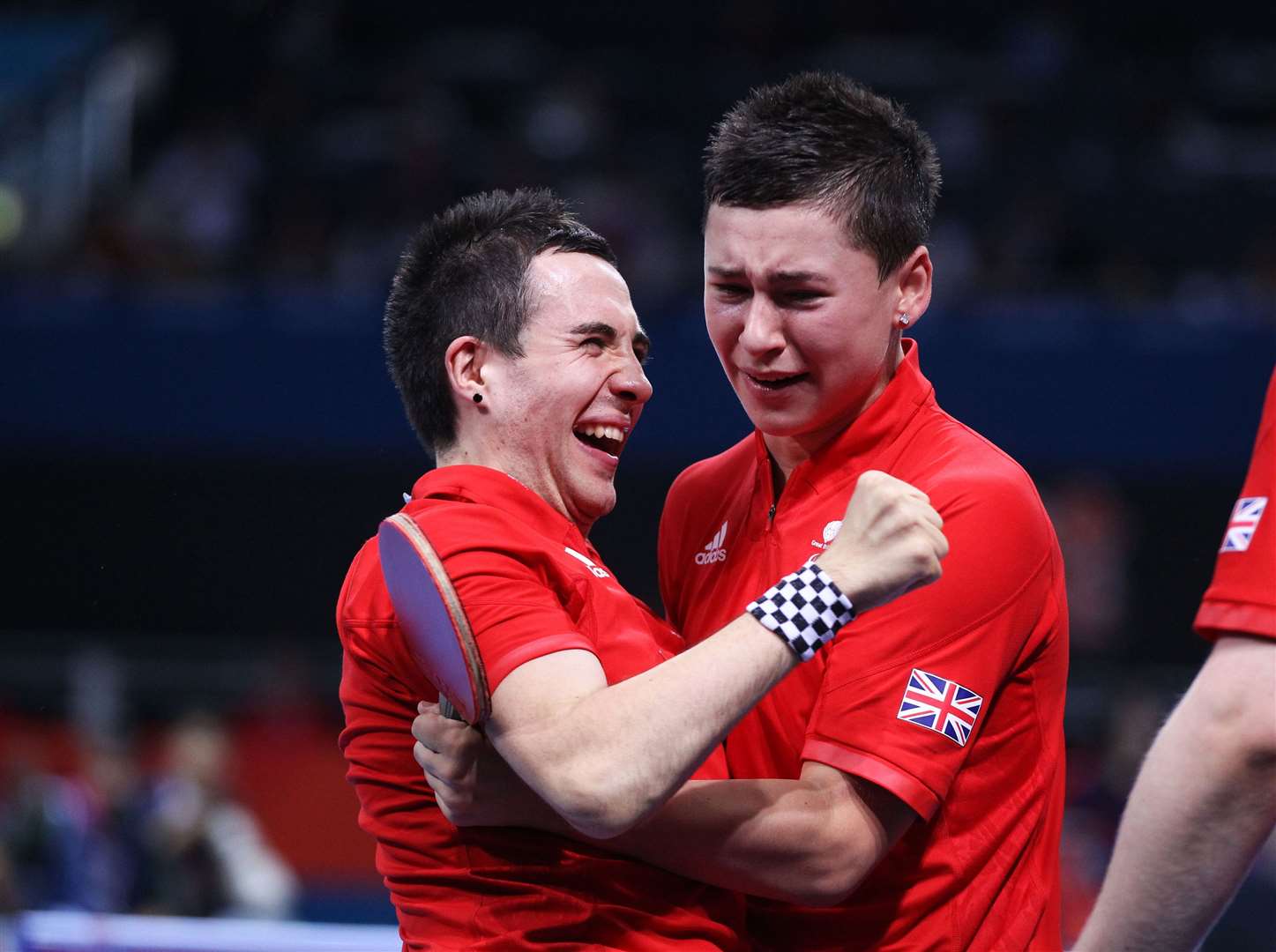 Ross Wilson and Will Bayley celebrate winning the Men's Team Class 6-8 Bronze medal match at Excel Arena during the Paralympic Games in London Picture: Lynne Cameron/PA Wire