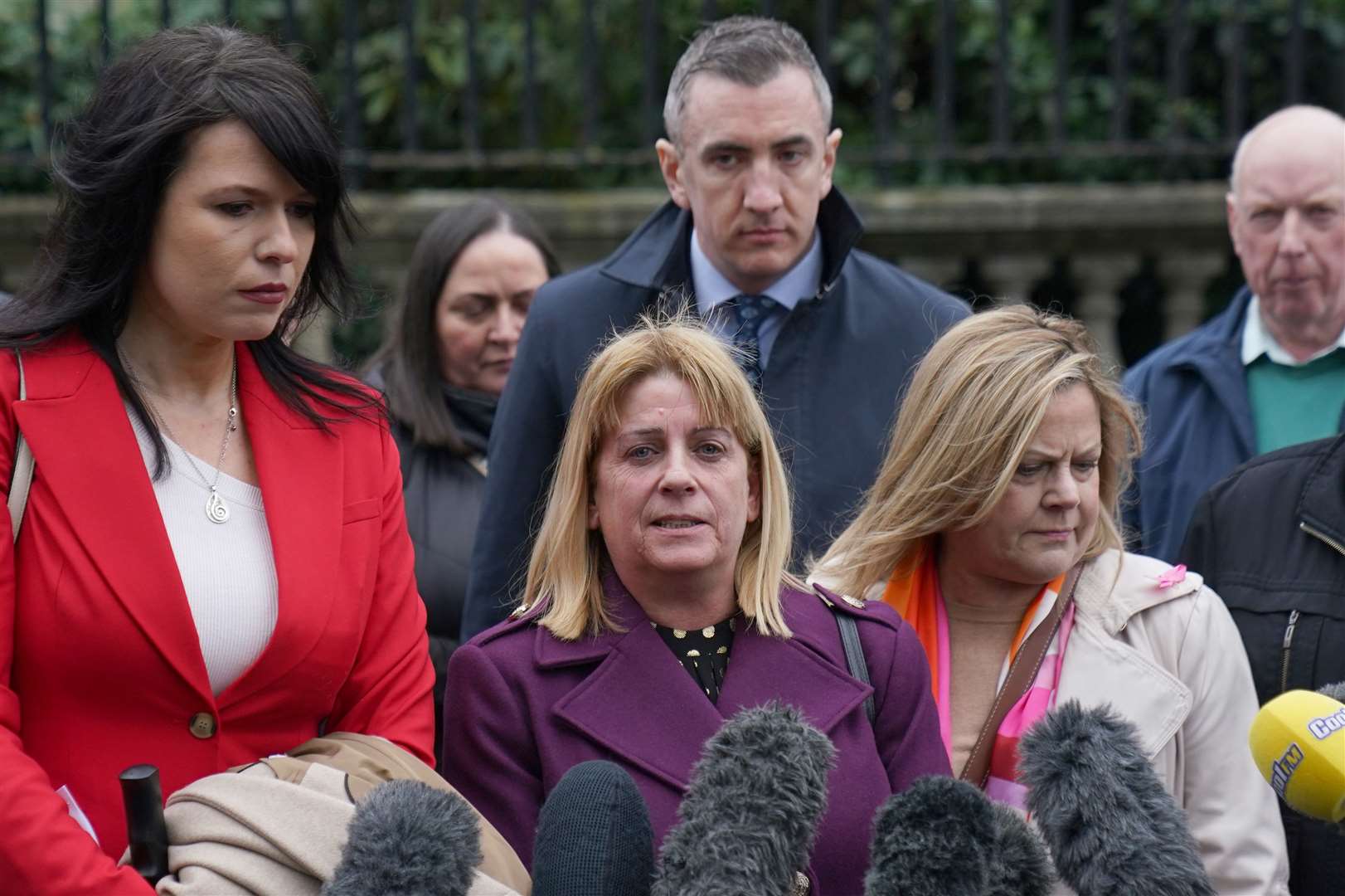 Martina Dillon, whose husband, Seamus, was shot dead in Dungannon, outside Belfast High Court with supporters after last week’s ruling (Brian Lawless/PA)