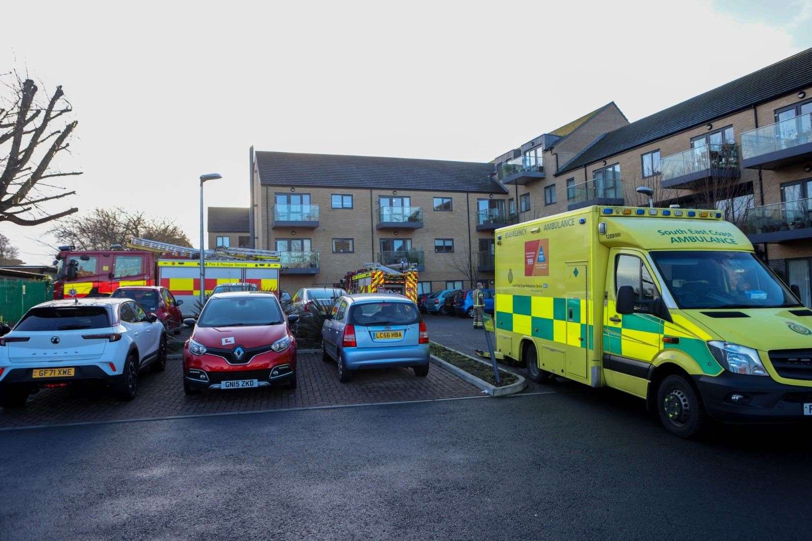 Fire and ambulance vehicles outside Ceasar Court home in Deal. Photo: UKNIP