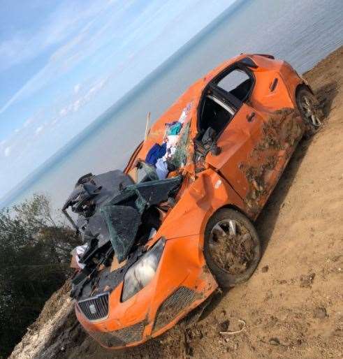 Emma's car when it was rescued after it fell over the cliff edge