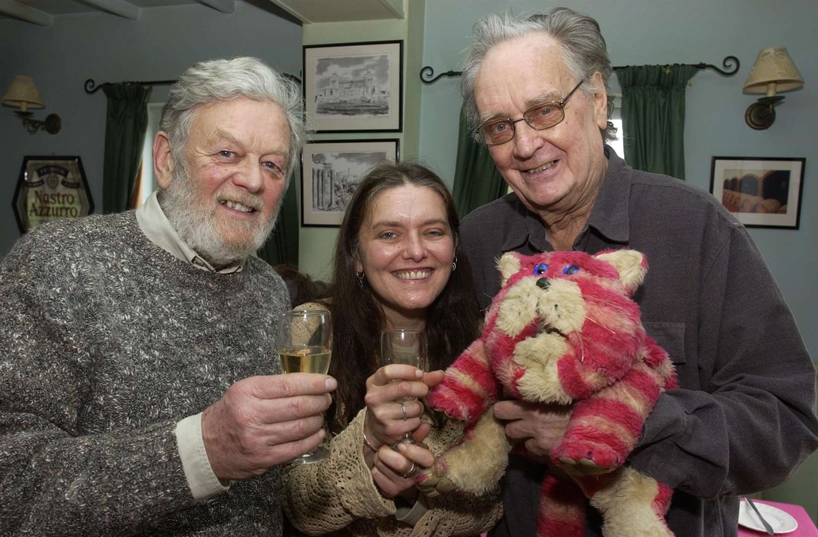 Peter and Emily Firmin with Oliver Postgate and Bagpuss