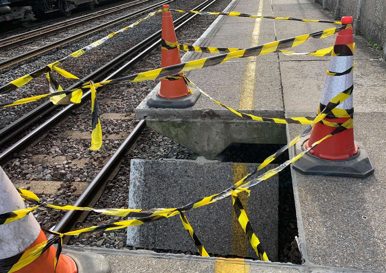 Part of the platform at Newington station was damaged. Picture: Richard Palmer