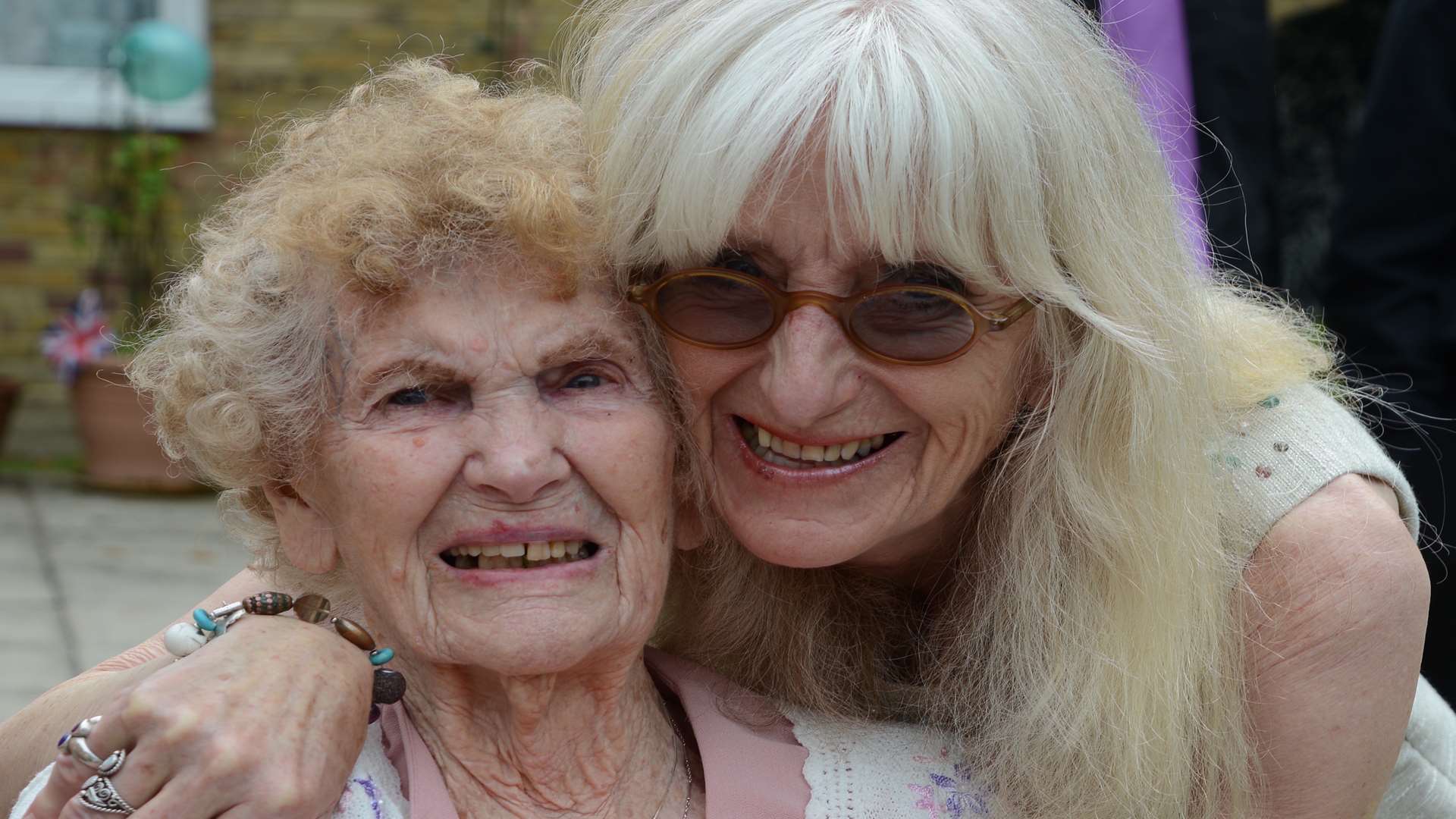 Marjorie Beton celebrating her 100th birthday with her daughter Jenni Jennings