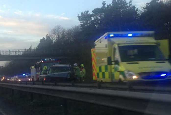 Emergency services at the scene of the smash on the M2