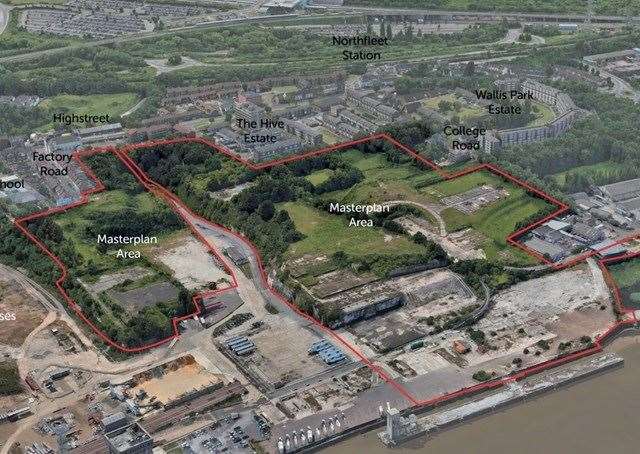 The area that Bellway Homes will build 121 homes on that fronts the Thames. Picture: Ebbsfleet Development Corporation