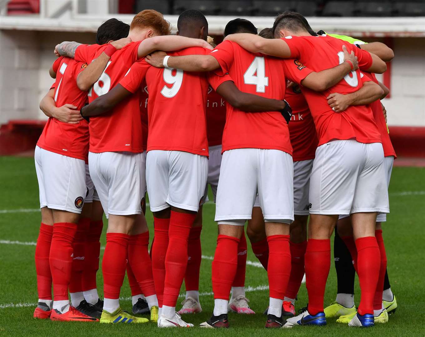 Ebbsfleet players in a pre-match huddle in October. Picture: Keith Gillard