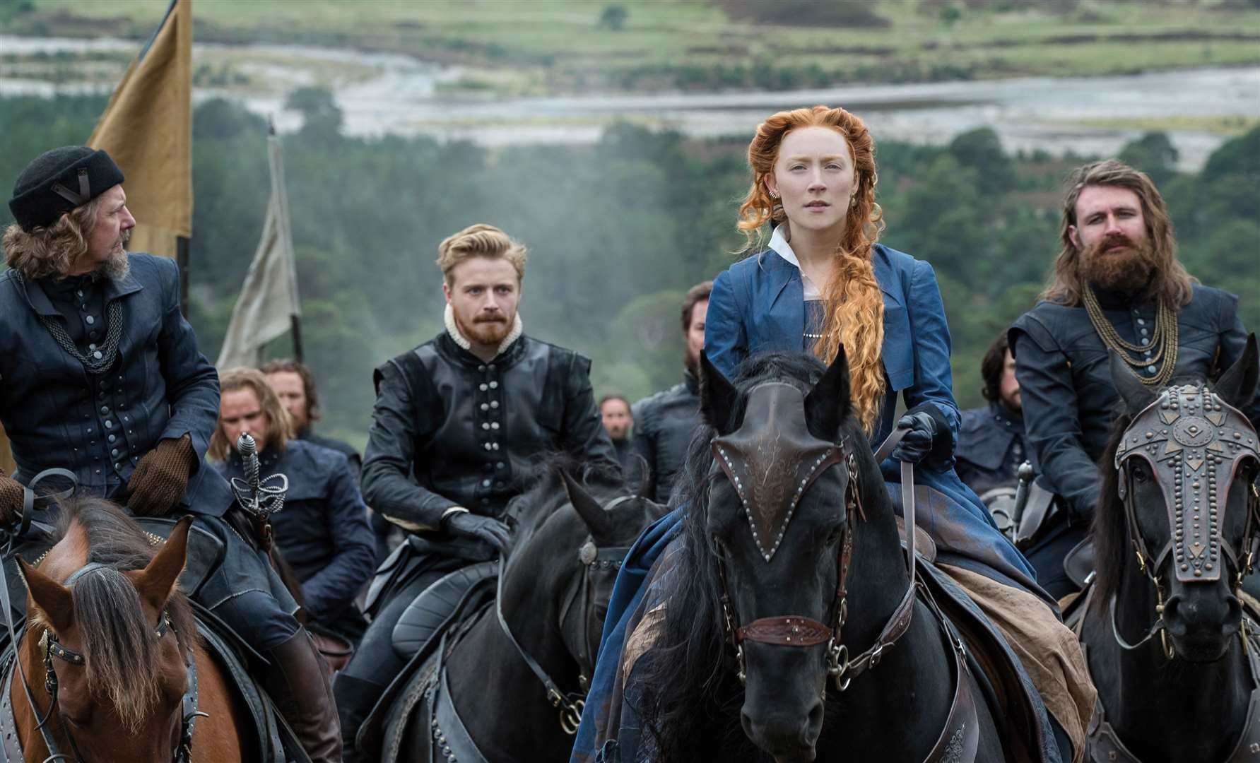 Jack Lowden as Lord Darnley, Saoirse Ronan as Mary Stuart and James McArdle as Earl of Moray in Mary Queen of Scots, filmed in part at Penshurst Place Picture: Liam Daniel/Focus Features