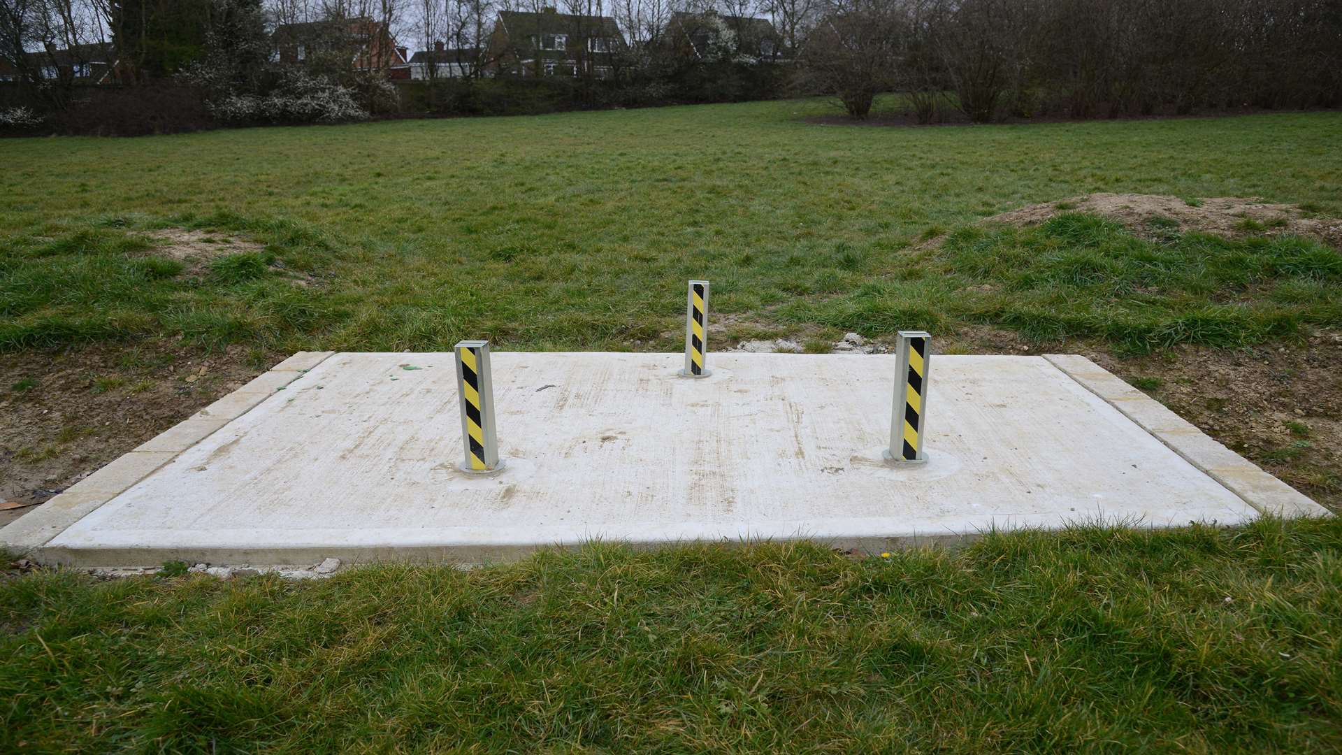 Bollards have been put up to prevent travellers setting up camp