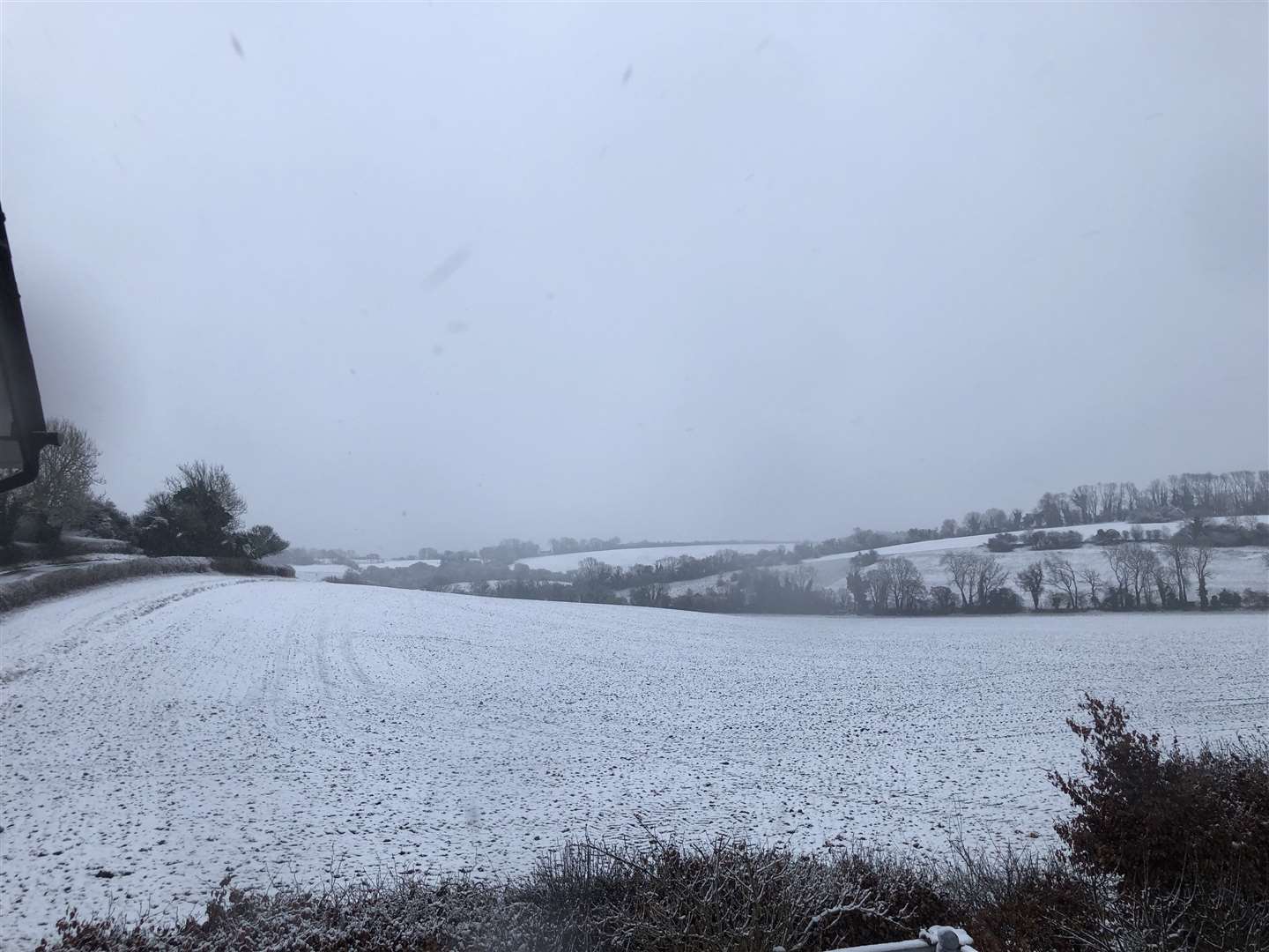 Snow has fallen in Hastingleigh near Ashford today
