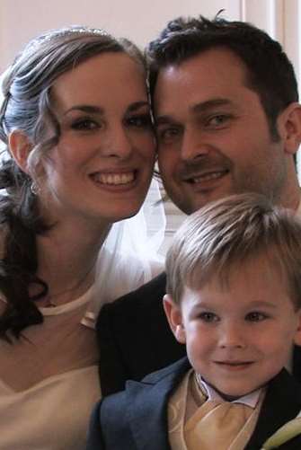Ben and Laura Hymas with son Jacob on their wedding day