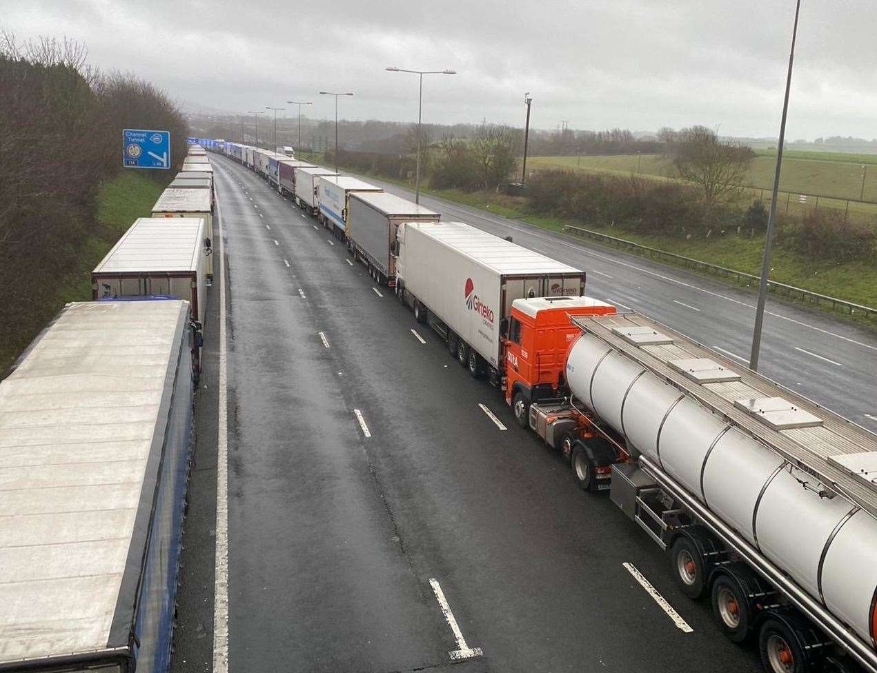 Lorries in Operation Stack on the M20 Picture: Barry Goodwin