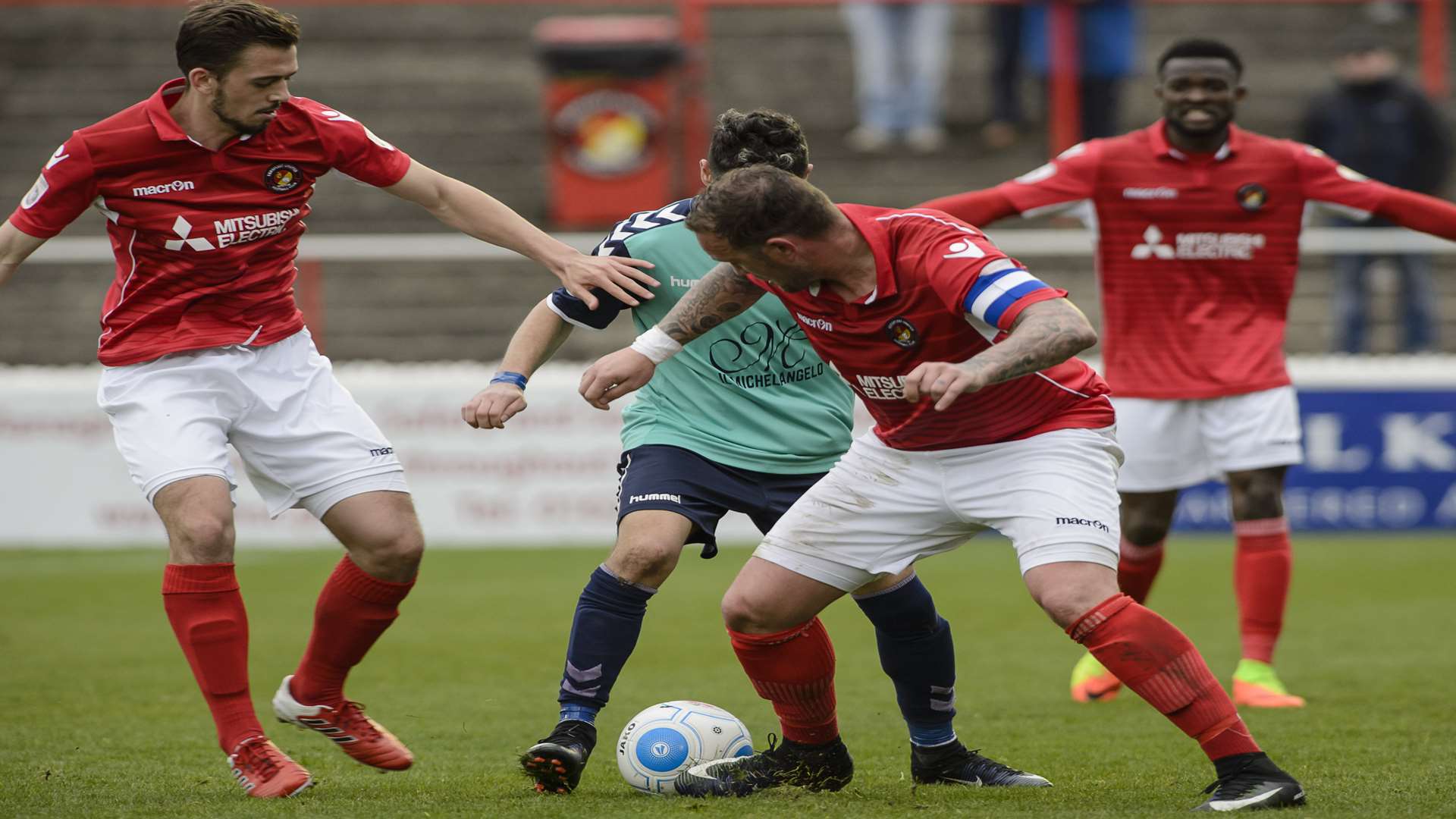 Ebbsfleet's Danny Kedwell and Jack Powell battle for possession against Weston. Picture: Andy Payton