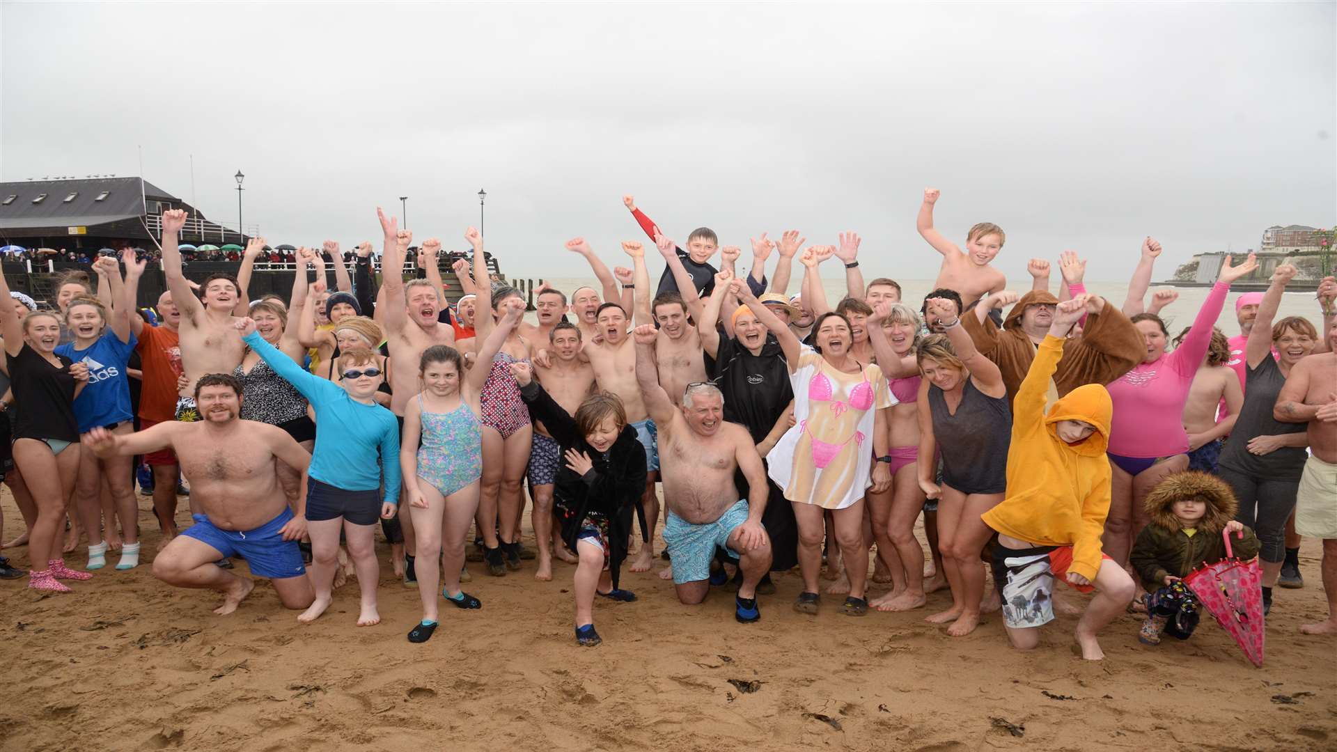 Participants in the Neptune's Hall pub, Broadstairs New Year's Day dip