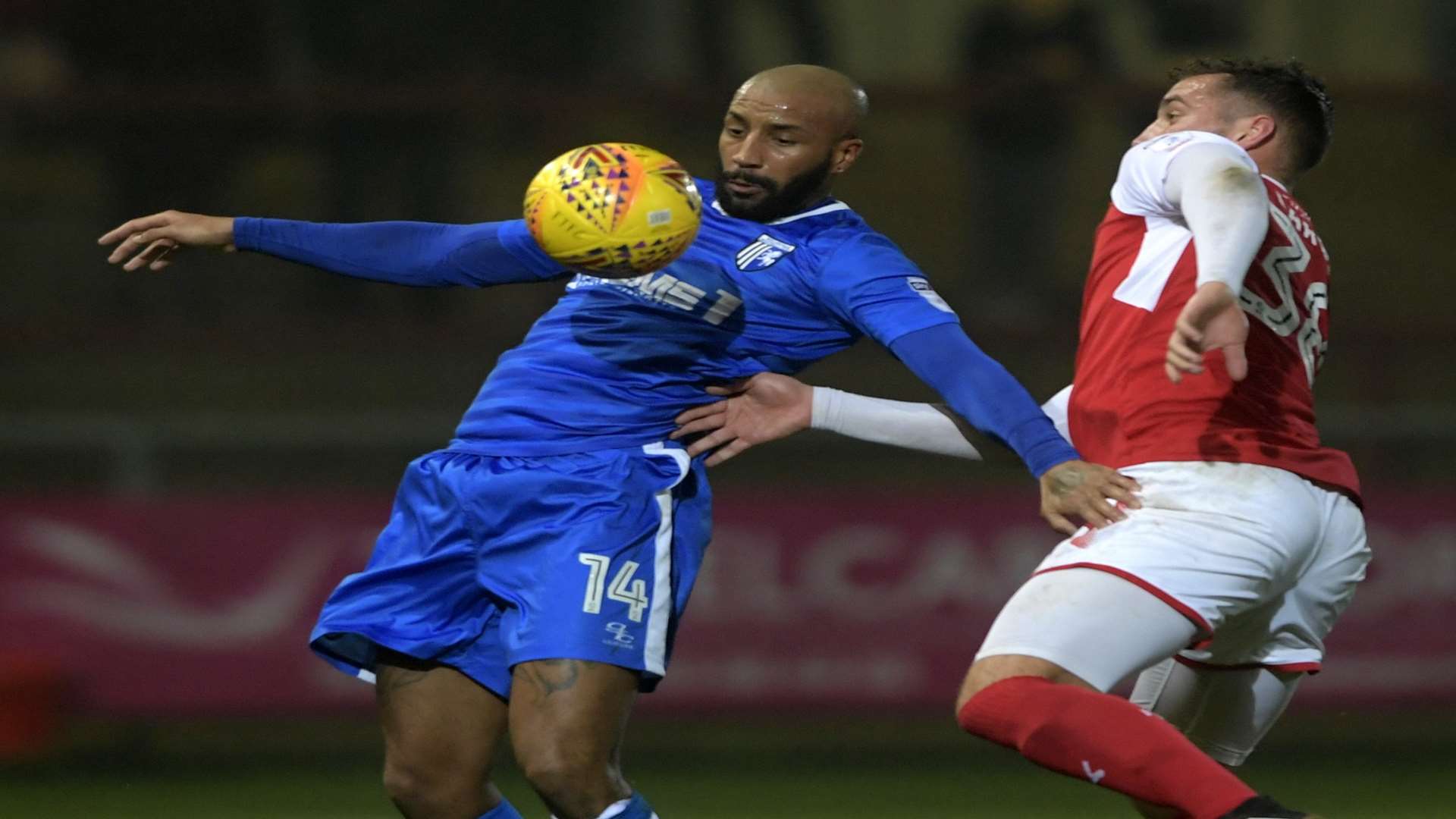 Josh Parker holds the ball up for Gillingham. Picture: Barry Goodwin