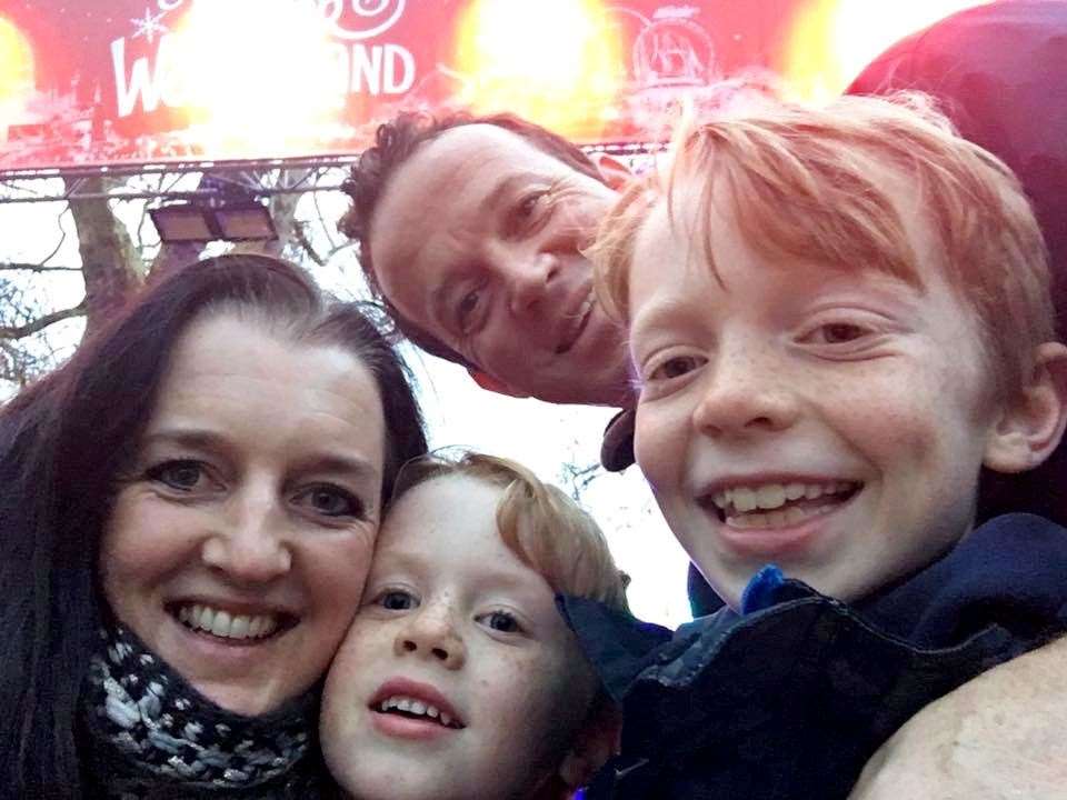 Sarah Govier, 44, with husband Jim, 47, and sons Daniel, eight, and Jake 11. Picture: SWNS