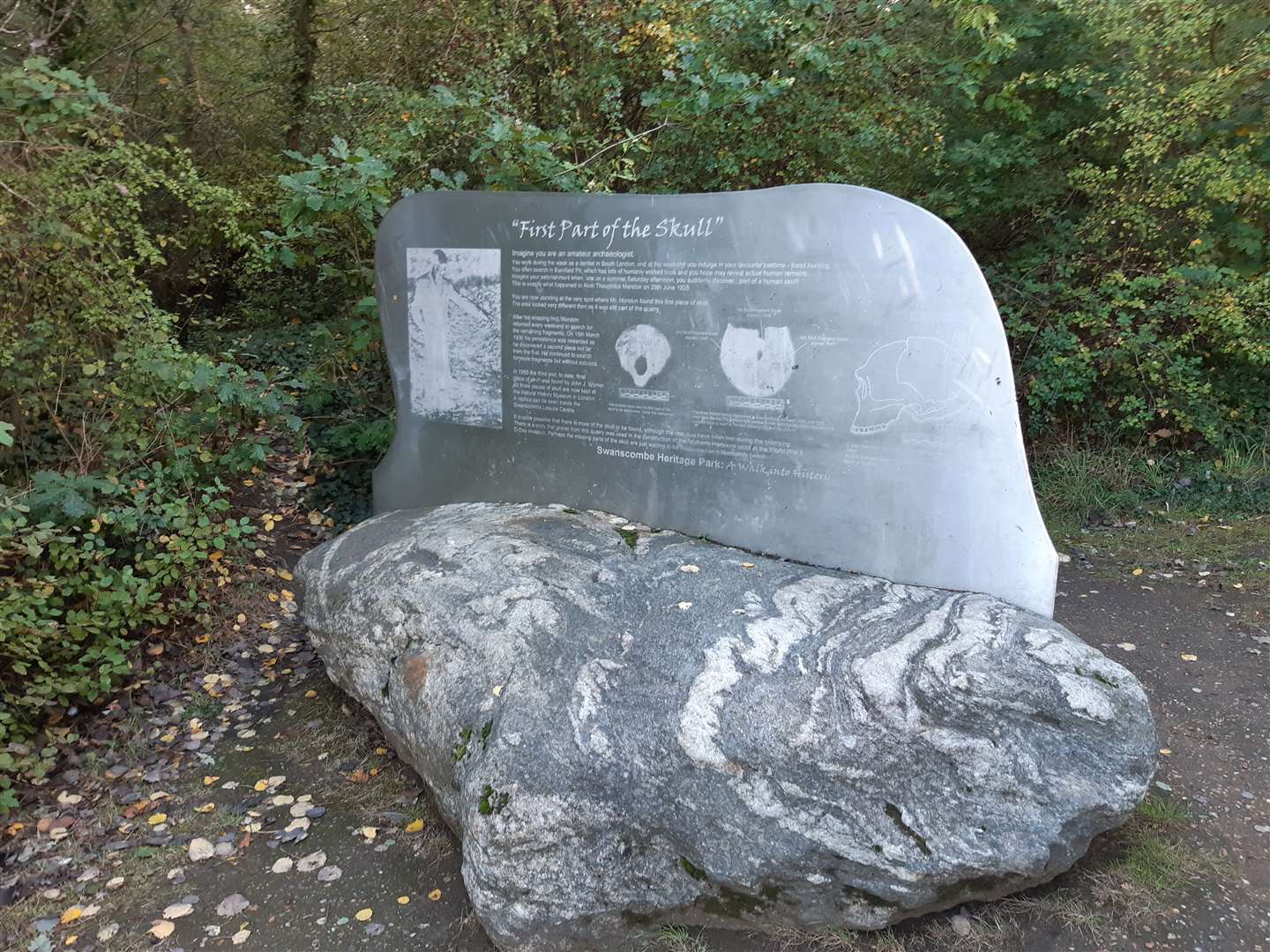 A granite stone marks the spot of Alvan Marston's remarkable first discovery in 1935