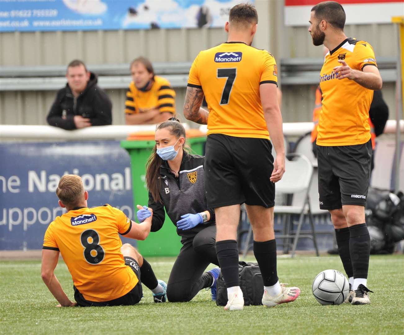 Sam Corne was injured in Maidstone's pre-season friendly against Charlton Athletic U21s Picture: Steve Terrell