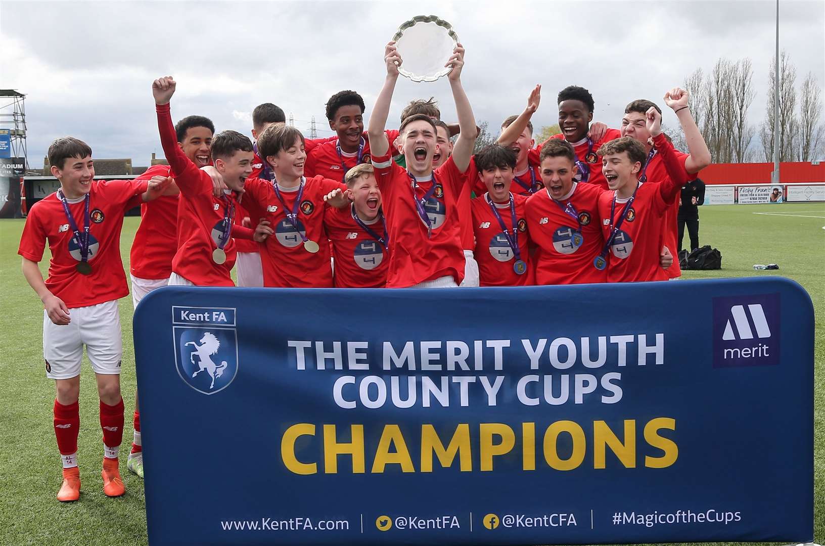 Ebbsfleet United celebrate winning the Kent Merit Under-14 Boys Plate Final. Picture: PSP Images