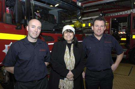 Sarah Day from Chernobyl Children's Lifeline with Ashford fire fighters Spencer Wood and Michael Pitney