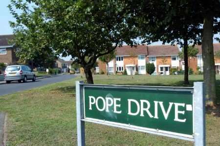 Scene of the apple-throwing - Pope Drive in Staplehurst