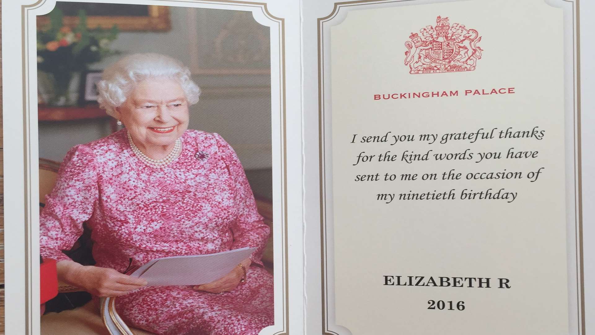 The card from the Queen that came with the letter