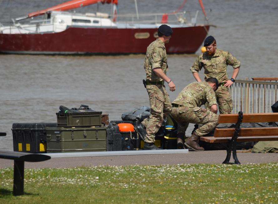 The navy bomb disposal team at the scene. Picture: Luke M