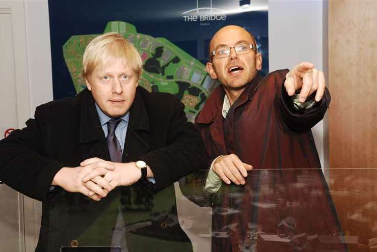 Prime Minister Boris Johnson, pictured here with designer Wayne Hemmingway, visited the Bridge Development before becoming London Mayor in 2008. Picture: Nick Johnson
