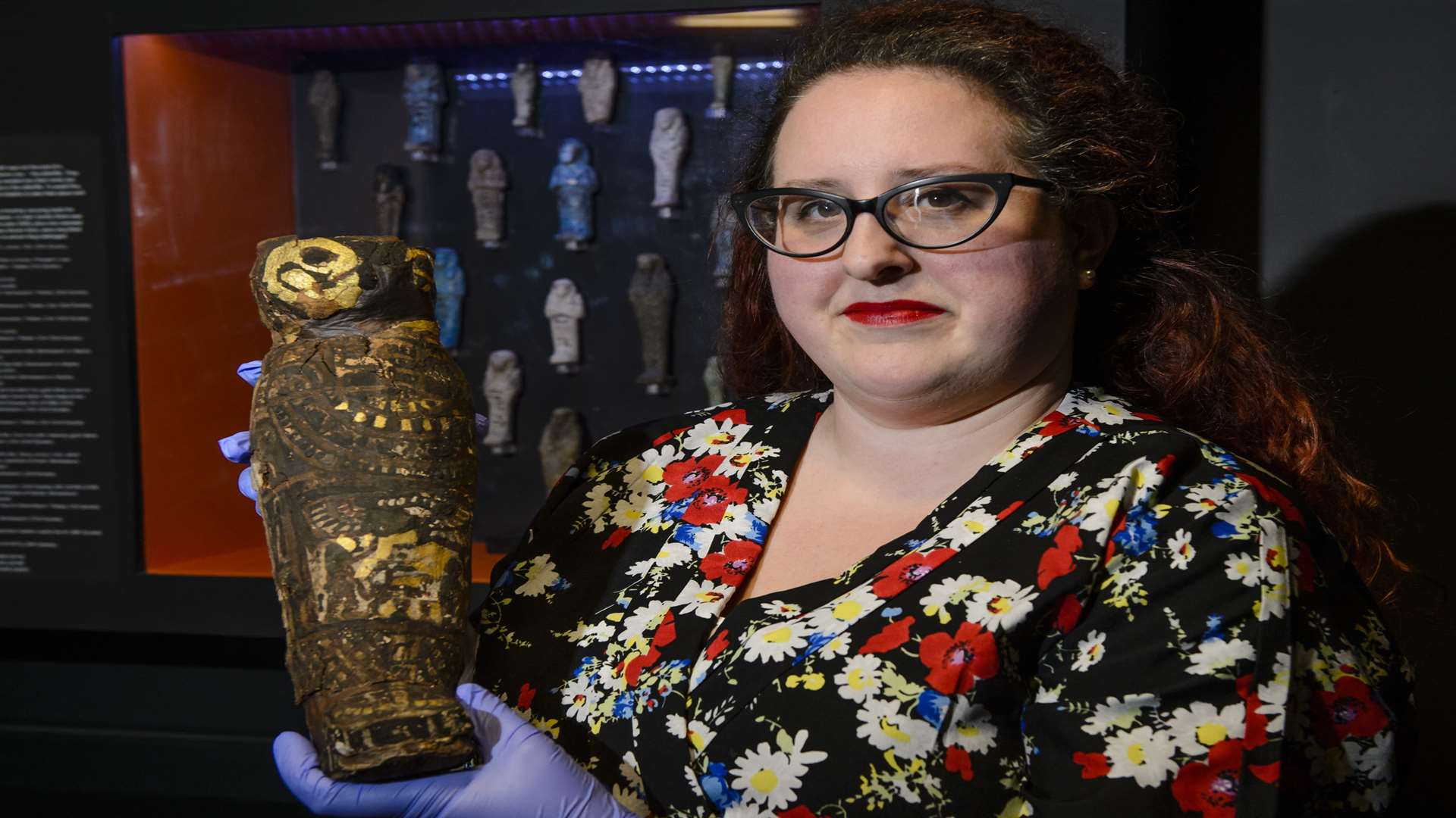 Maidstone Museum curator Sam Stone, with a mummified human foetus from their collection