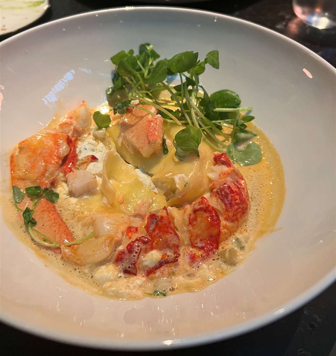 My open ravioli of North Sea lobster served with a langoustine gravy