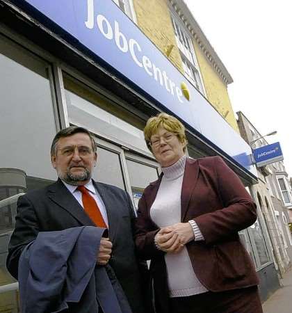Gwyn Prosser and Sue Delling outside Deal Jobcentre
