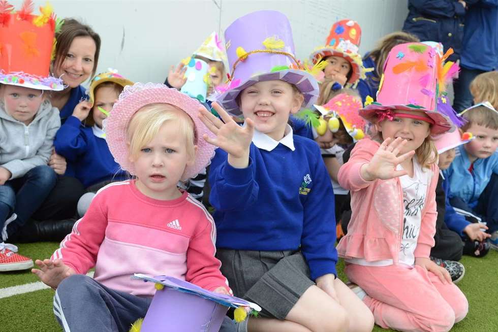 Scarlett and Ellie-May, both three with Millie, four, at Rose Street Primary School's Easter bonnet parade