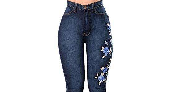 These blue jeans slim your sides and make your waistline look smaller according to the description on Amazon