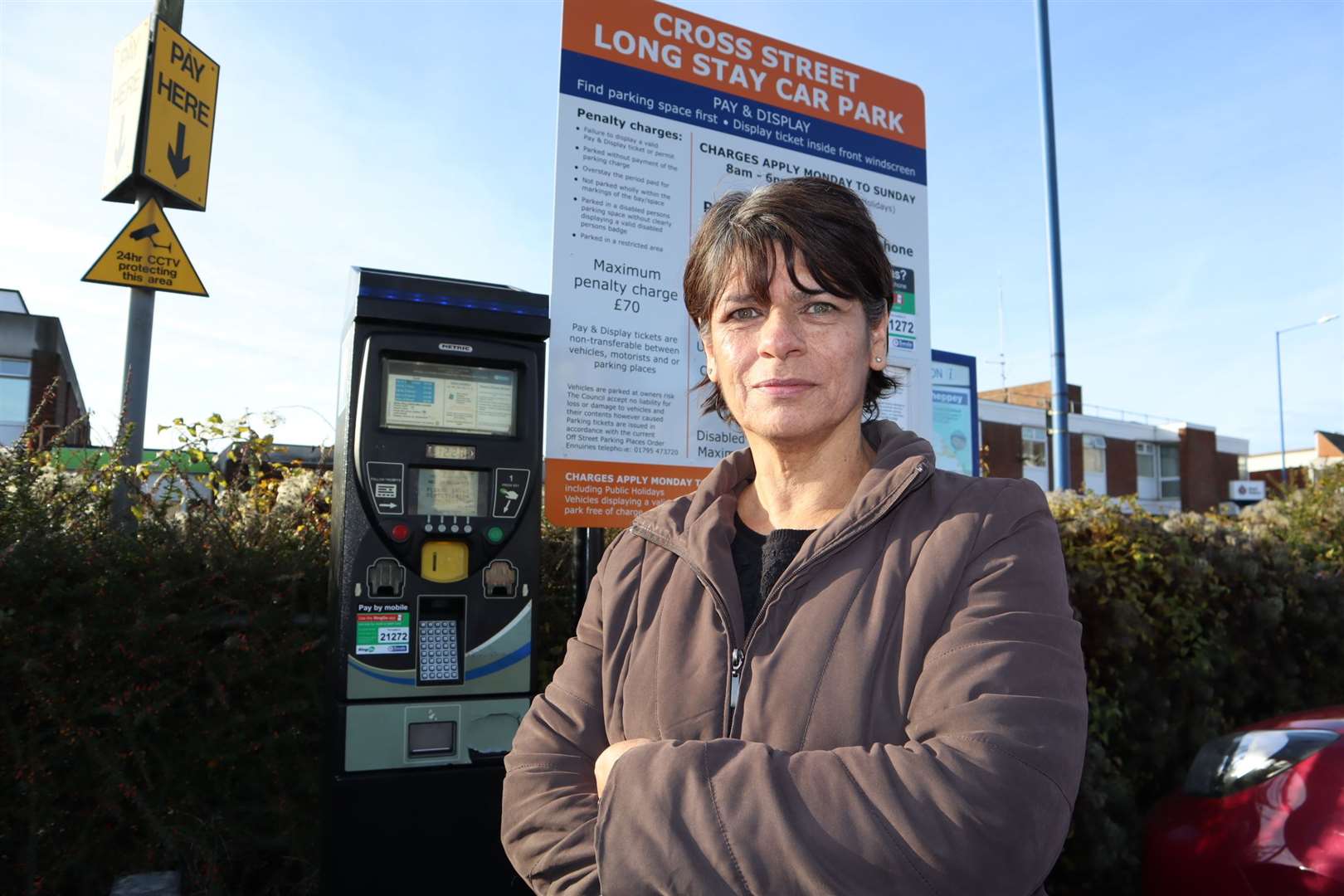 Jackie Cripps at the parking machine in Sheerness which wouldn't take her cash