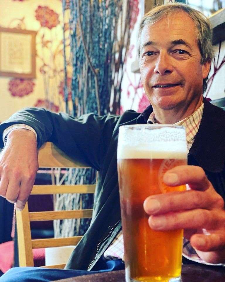 One of the pictures posted on Twitter by Nigel Farage from a Kent pub