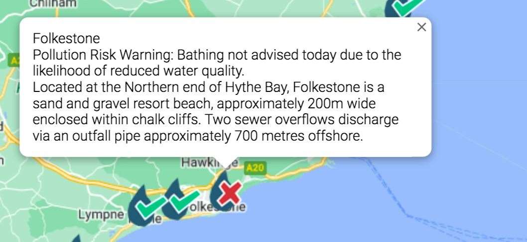 A no-swim warning has been issued for Foklestone. Photo: Surfers Against Sewage